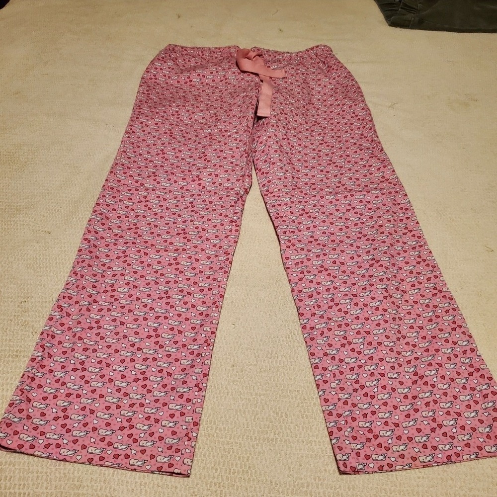 Vineyard Vines Pink Whale Heart Pajama Pants Womens S Cotton Drawstring Lounge